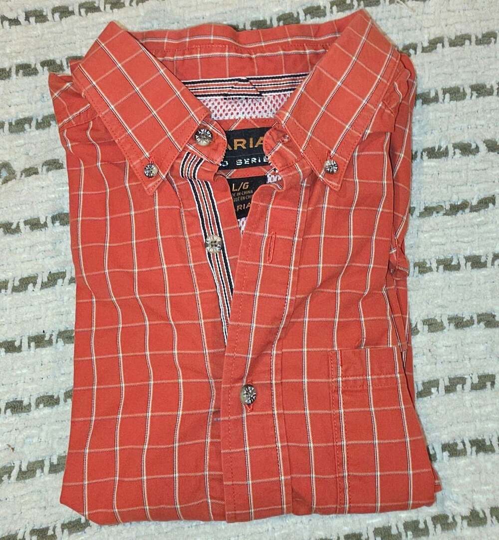 Ariat Pro Series Men's Long Sleeve Button-Up Shirt, Orange Plaid, Size L